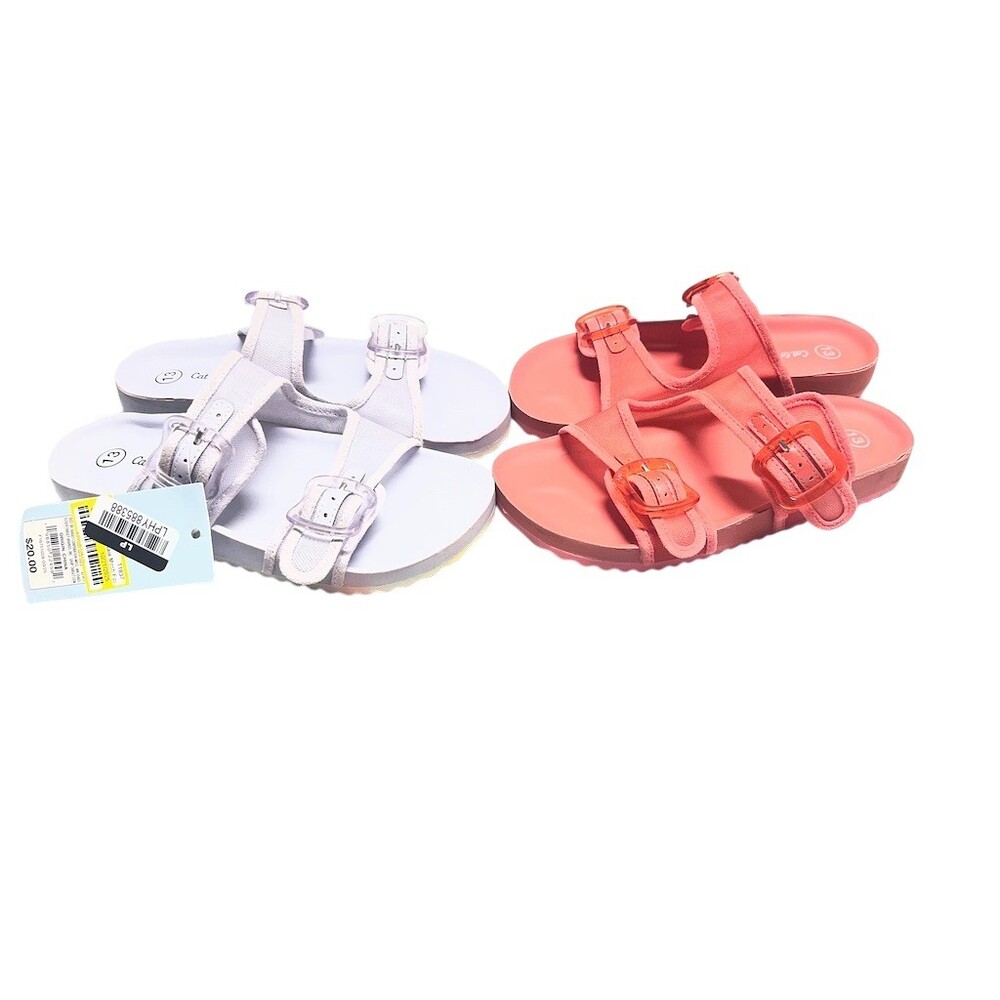Cat & Jack Girls Footbed Slide Sandals Lot of 2 Multicolor Size 13